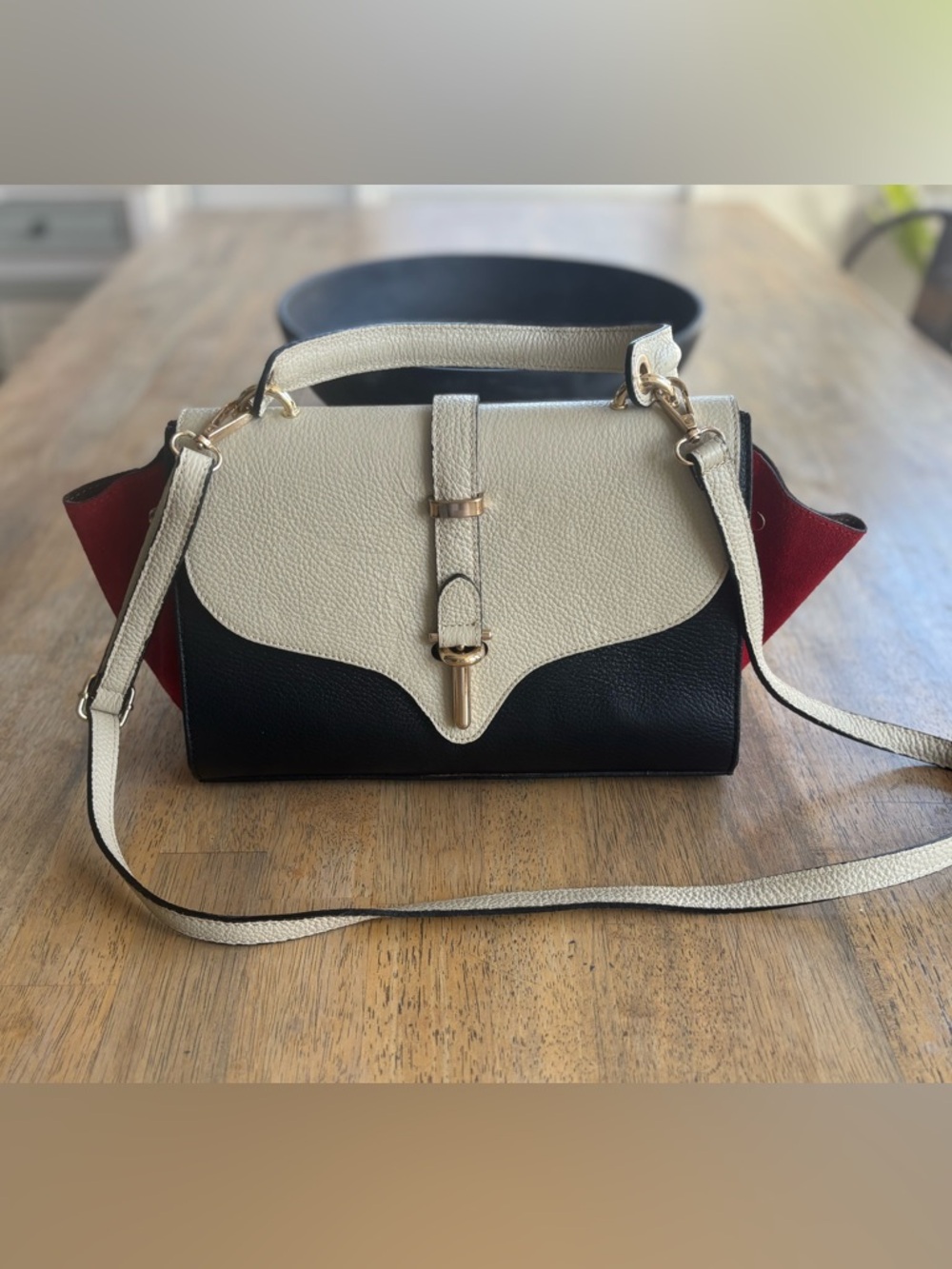 Vera Pelle Color Block Leather & Suede Satchel made in Italy